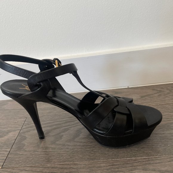 Saint Laurent Tribute Leather Platform Sandals Black - Picture 1 of 3